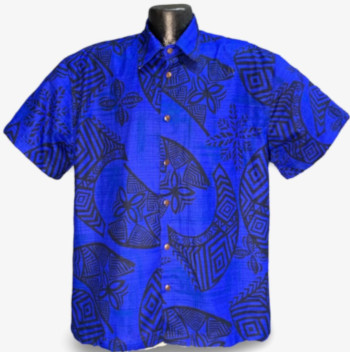 Hawaiian Petroglyphs bark cloth aloha shirt- Made in USA